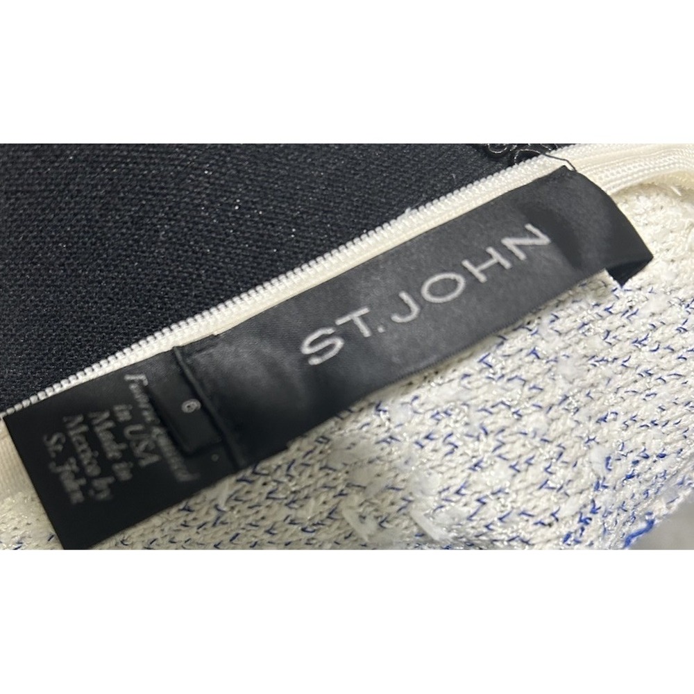 St. John Santana Knit Sleeveless Sheath Shift Dress Blue White Classic Size 6 - Picture 5 of 5